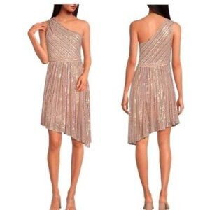 Laundry by Shelli Segal sequins striped one shoulder cocktail dress colorful 14